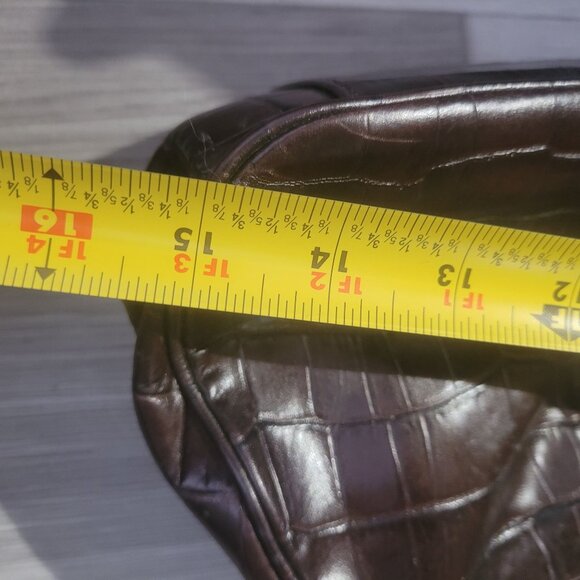 Banana Republic Brown Croc-Embossed Leather Tote Bag With Dual Straps & Gold Har - Picture 6 of 6